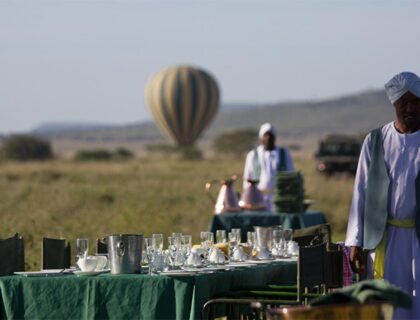 Hot air balloon safari over Serengeti breakfast