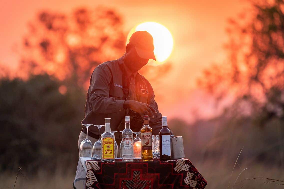 Sunset behind alcoholic beverages