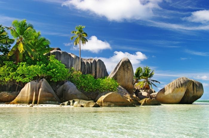 granite rocky beaches on Seychelles islands- La digue