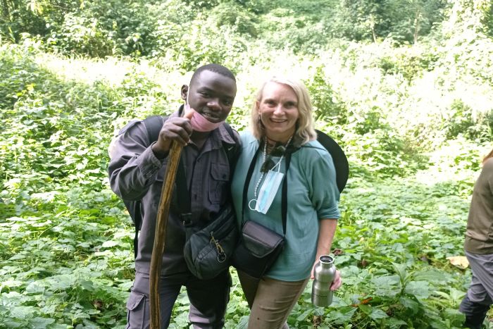 Uganda safari tour - Mari with her guide