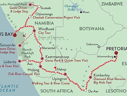 Rovos Rail Namibia Safari map