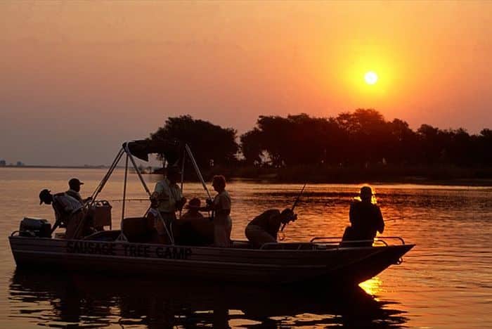 Sunset boat cruise on a Zambia safari