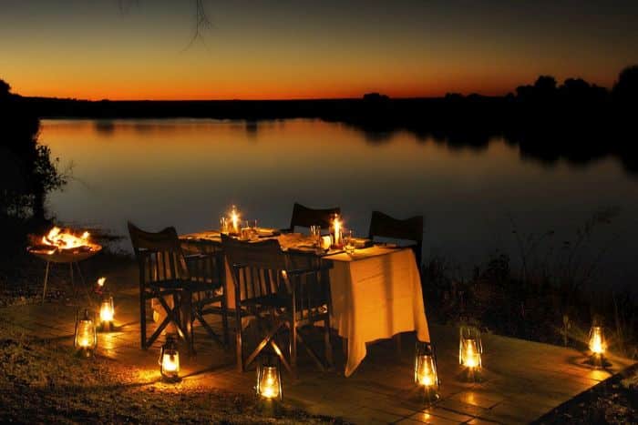 Private honeymoon dinner by River Zambezi