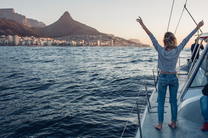 women on a catamaran just off V&A Waterfront, Cape Town