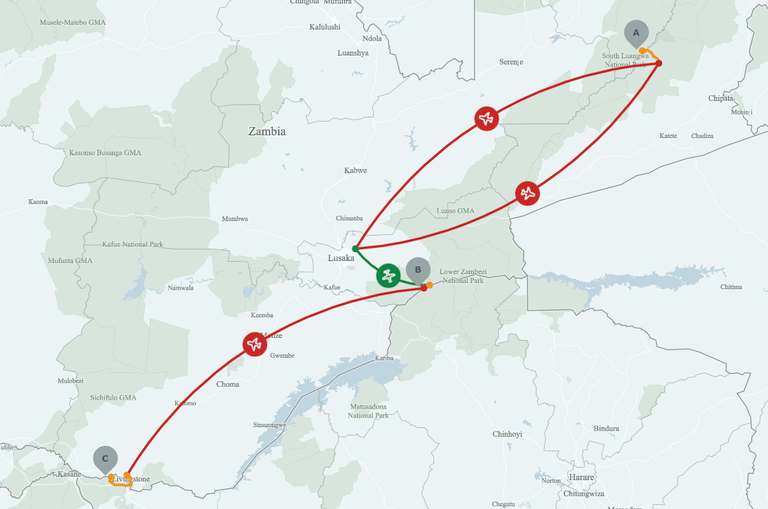 Zambia Family Safari map