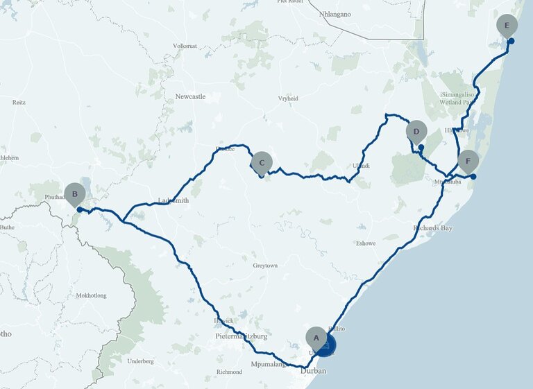 KwaZulu Natal Adventure Self-drive map