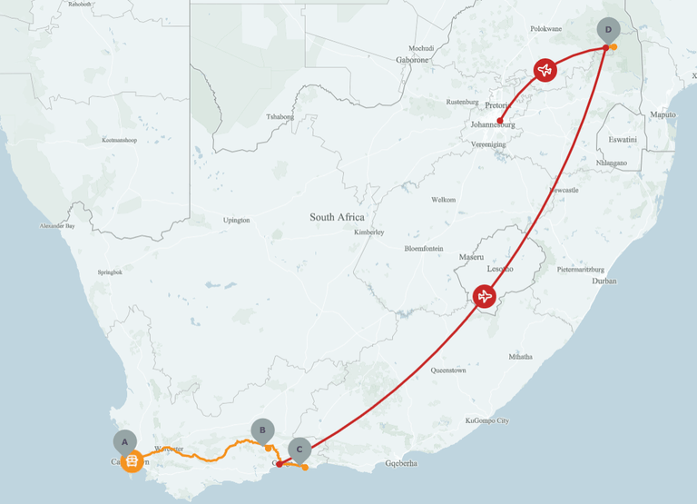 Magic of South Africa Guided Tour map