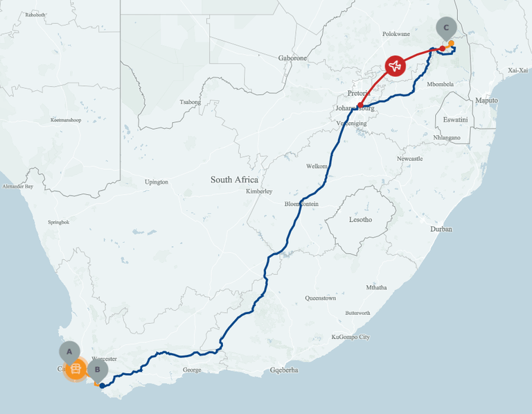 Cape & Kruger Private Tour map