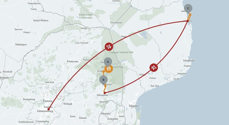 Family Kruger Safari & Mozambique Breakaway map