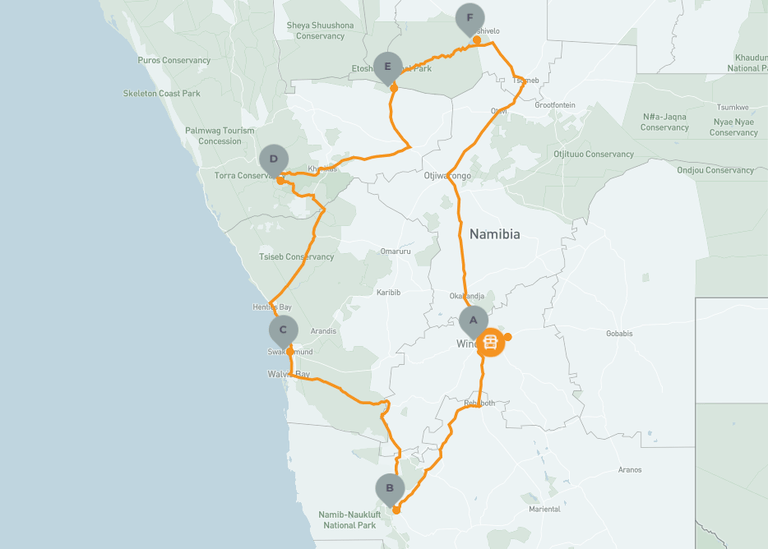 Namibia in Focus Private Guided Tour map