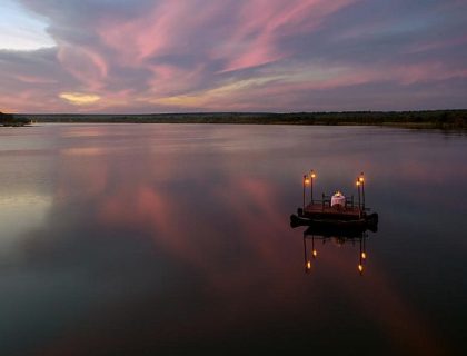 Safari Honeymoon - Sampan dinner in the Zambezi river at Tongabezi Lodge, Victoria Falls