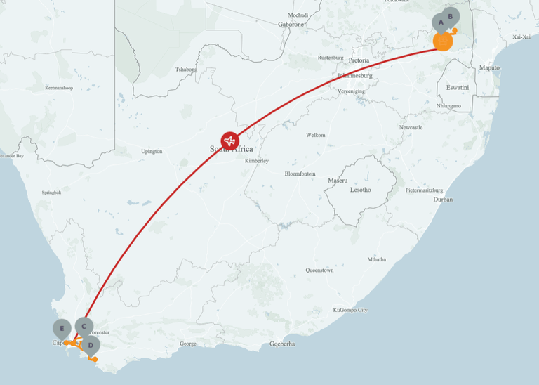 Romantic South Africa Safari map