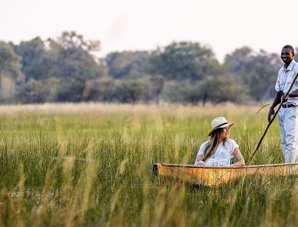 Mokoro safari in Okavango delta in Chiefs Camp on a Botswana safari