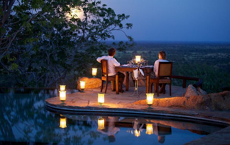 24 carat luxury honeymoons in Africa - dining at Elsa's Kopje