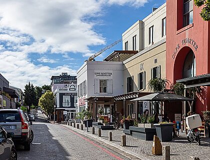 Cape Town city bowl - View of historical neighbourhood in city with street cafes.