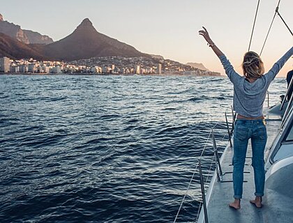women on a catamaran just off V&A Waterfront, Cape Town