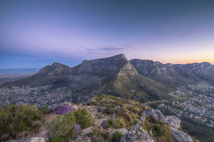 Table Mountain, Cape Town at dusk - where to go in South Africa