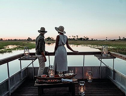 Couple in the Okavango Delta, Botswana, photo courtesy of Eagle Island Lodge